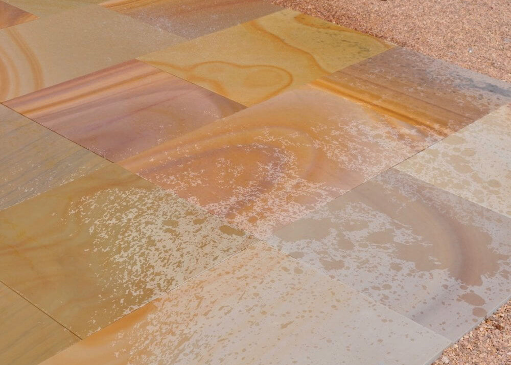 Sawn Rippon Buff Smooth Indian Sandstone Paving 22mm