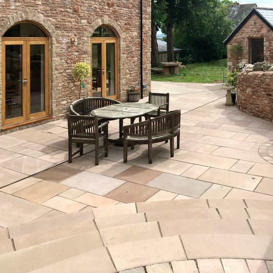 Sawn Autumn Brown Smooth Indian Sandstone Paving 22mm