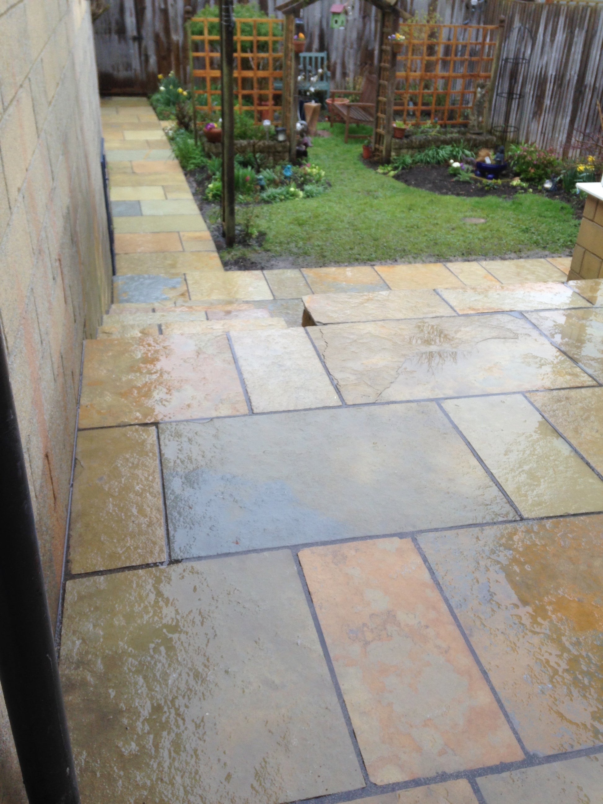 Tandur Yellow limestone paving slabs laid in a garden patio 