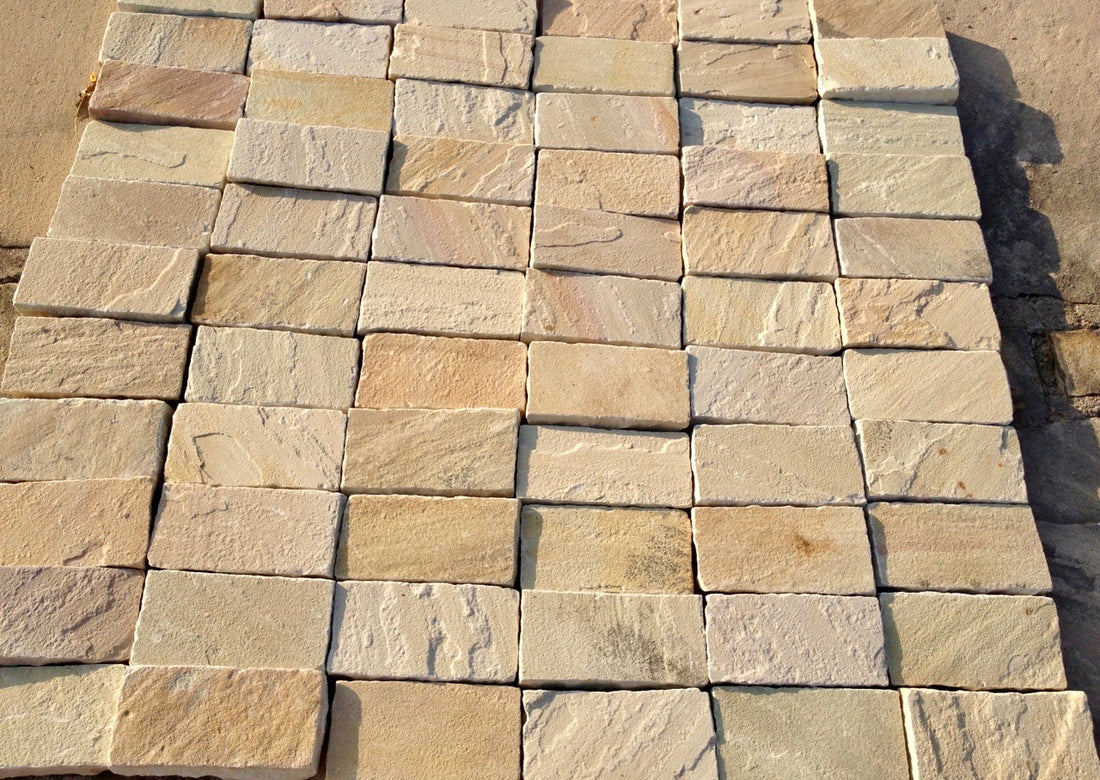 Mint Fossil Indian Sandstone Cobbles/Setts Infinite Paving